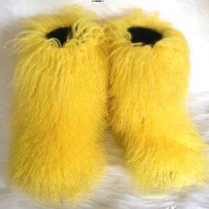 Yellow Real Fur Custom Boots
